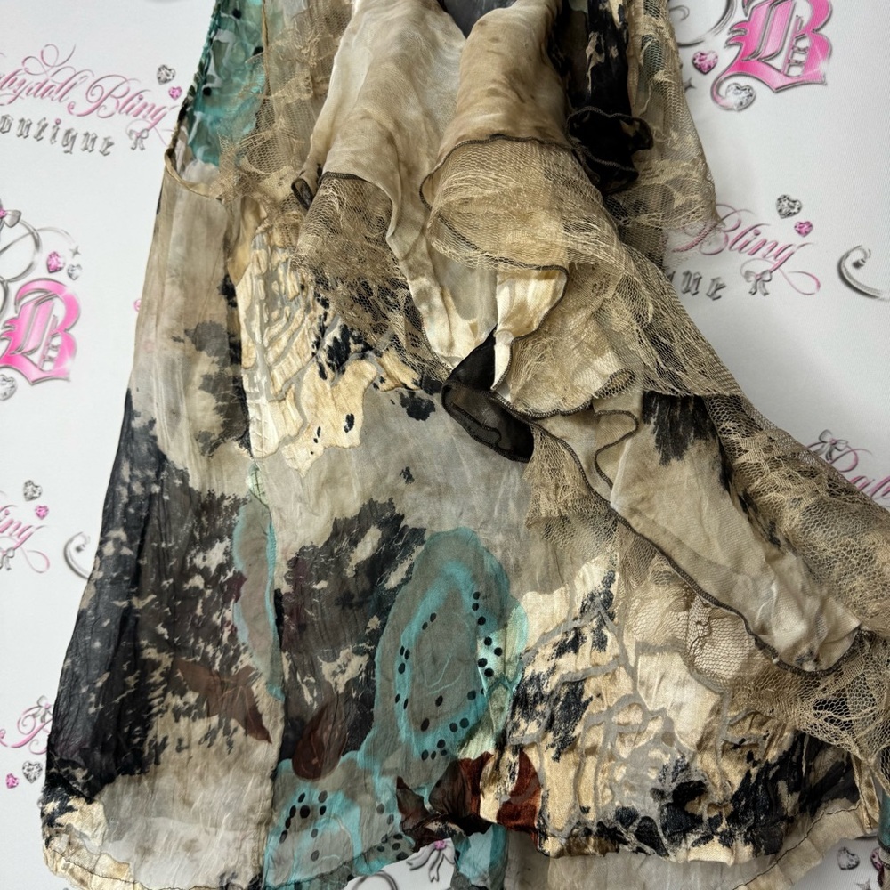 Ness Multicolor Sleeveless Blouse floral silk button ruffle frilly frills shiny - Picture 3 of 12